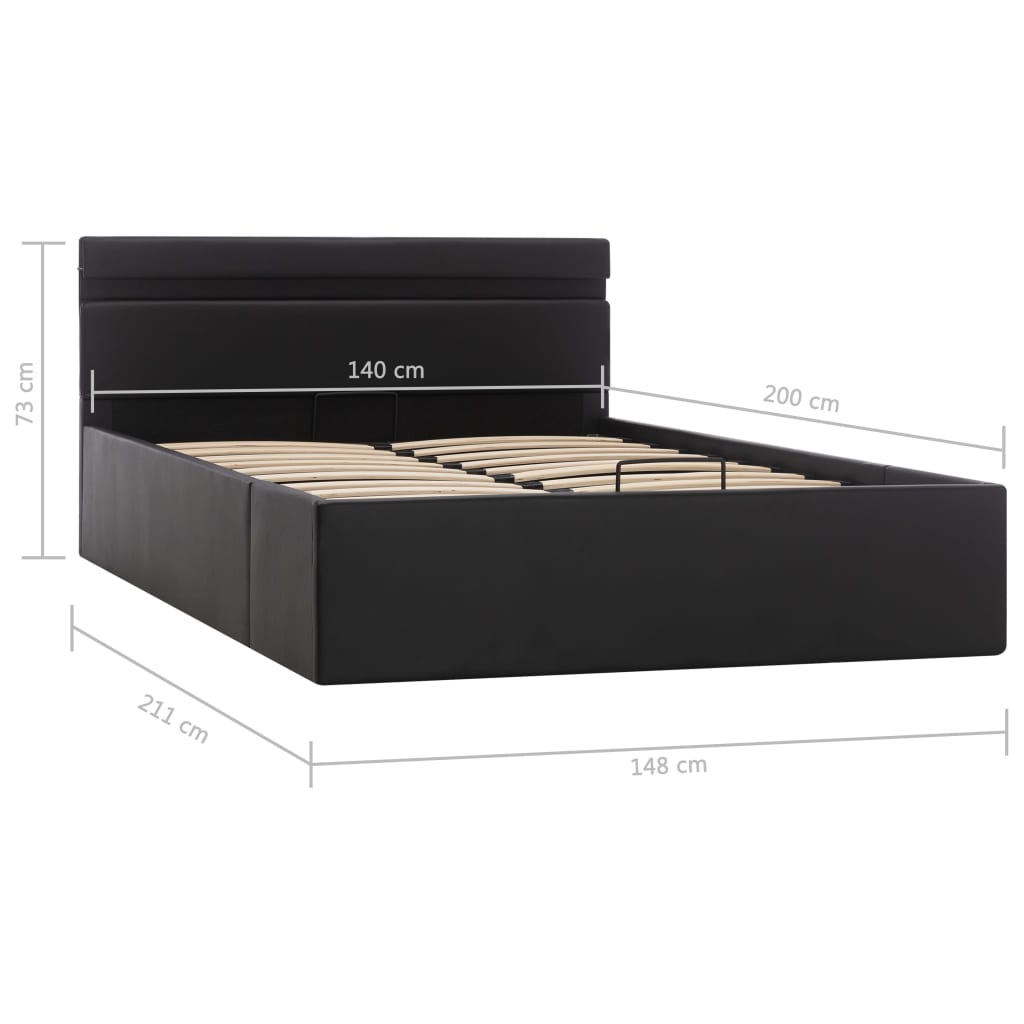 Легло повдигащ механизъм с LED черно изкуствена кожа 140x200 cм 