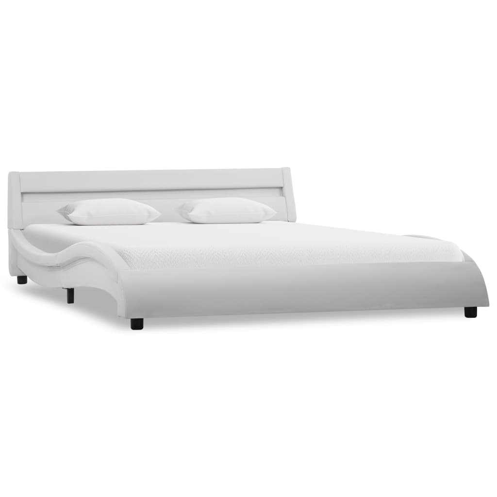 Рамка за легло с LED, бяла, изкуствена кожа, 160x200 cм   
