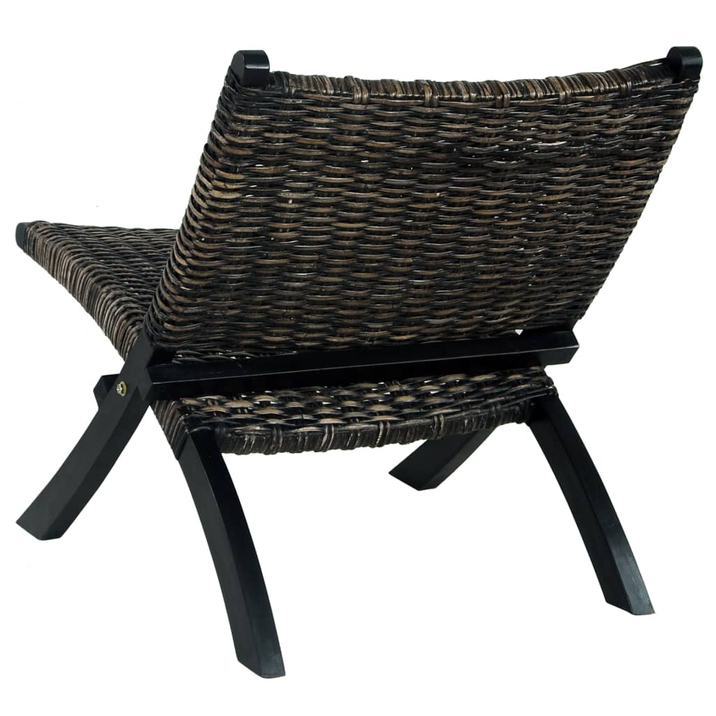 Релаксиращ стол, черен, естествен кубу ратан и махагон масив