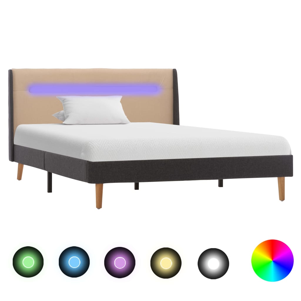 Рамка за легло с LED, кремава, текстил, 120x200 см