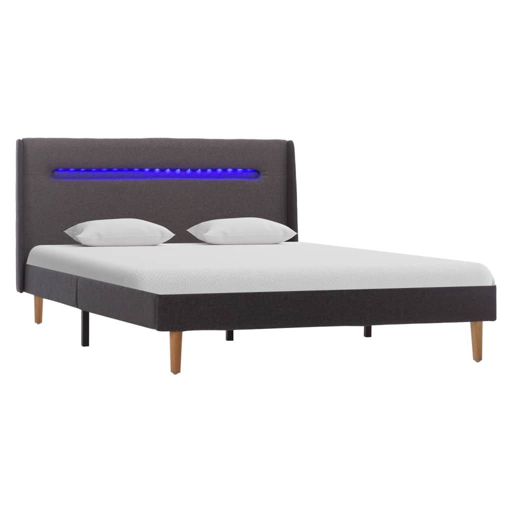 Рамка за легло с LED, сива, текстил, 120x200 см