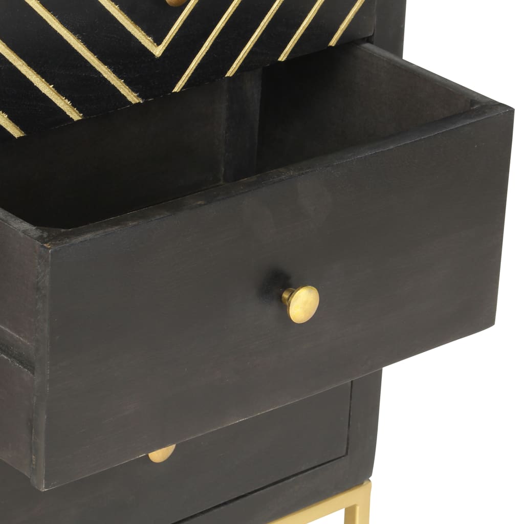 Шкаф с чекмеджета, черно и златисто, 45x30x105 см, манго масив