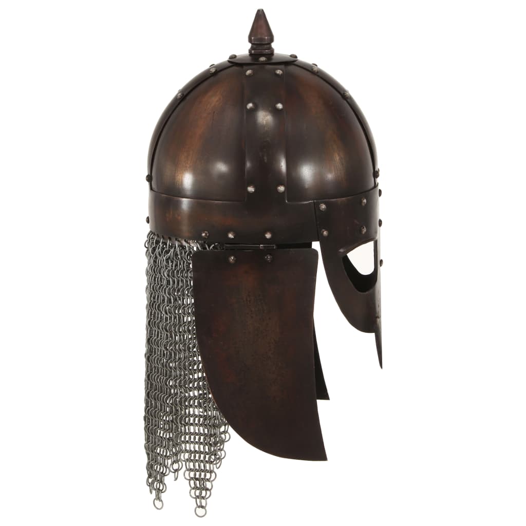 Викингски военен шлем, антична реплика, ЛАРП, цвят мед, стомана