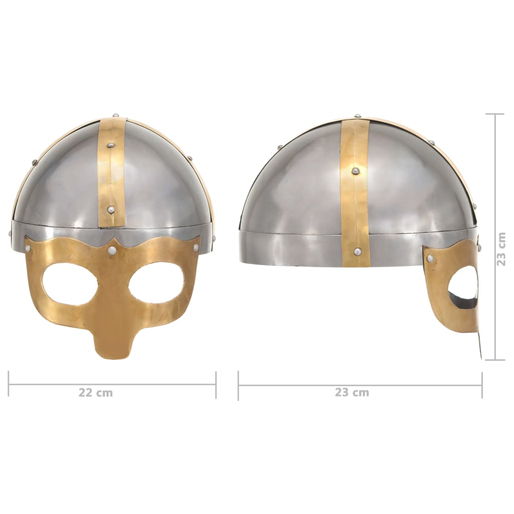Викингски шлем, антична реплика, ЛАРП, сребрист, стомана