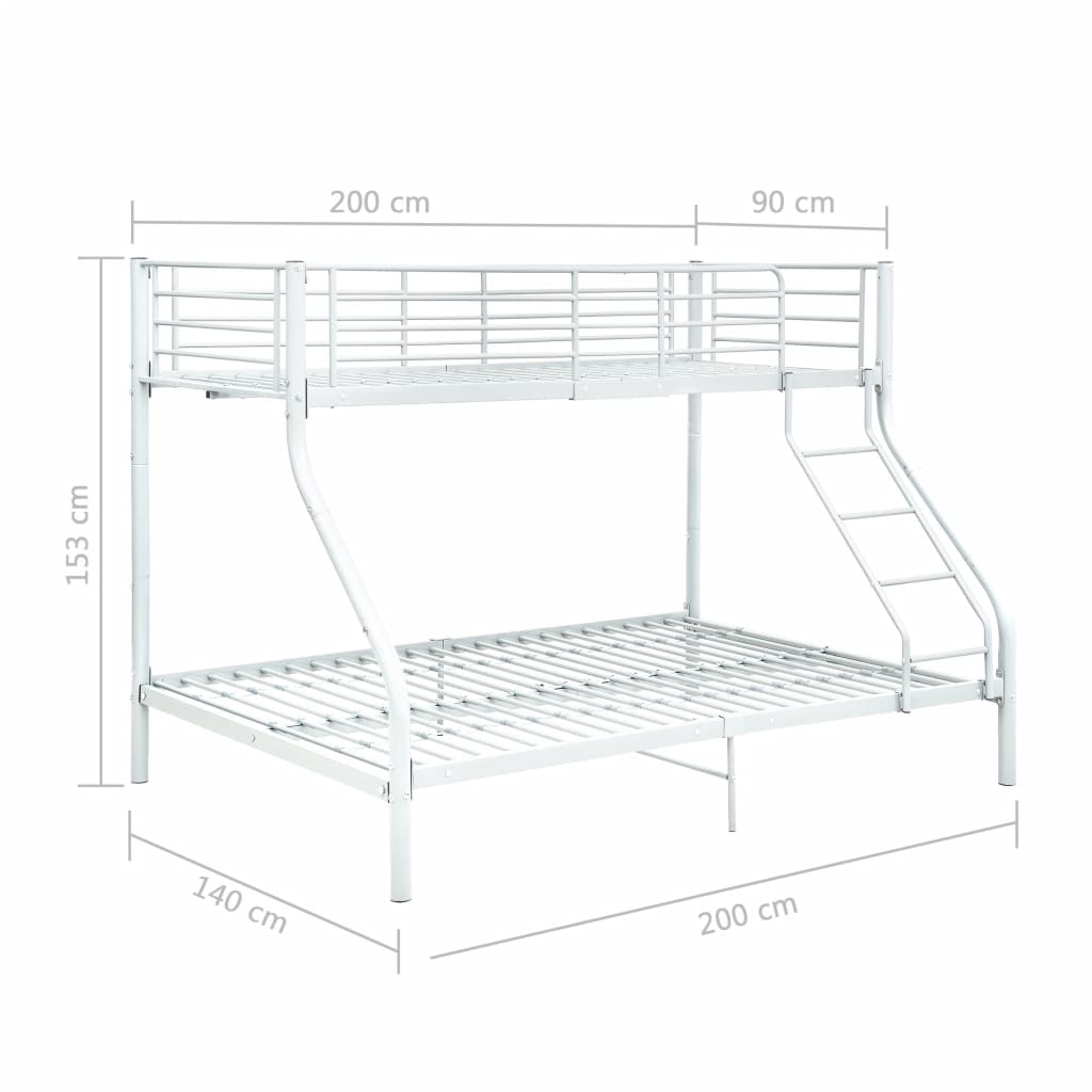 Рамка за двуетажно легло, бяла, метал, 140x200 см/90x200 см