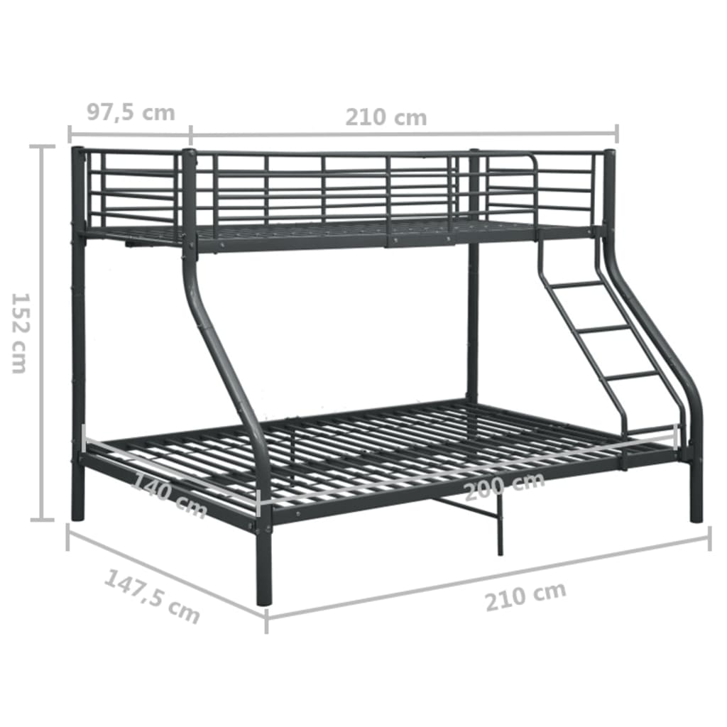 Рамка за двуетажно легло, черна, метал, 140x200 см/90x200 см