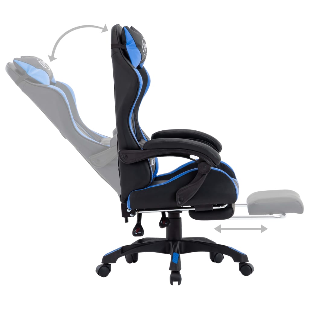 Геймърски стол с подложка за крака синьо/черно изкуствена кожа