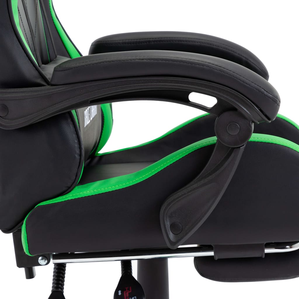 Геймърски стол с подложка за крака зелено/черно изкуствена кожа