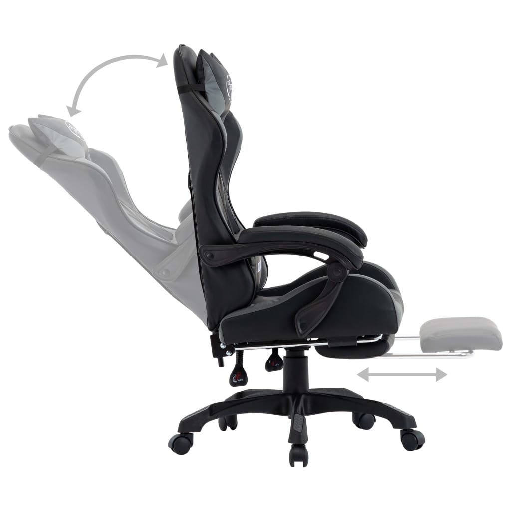 Геймърски стол с подложка за крака сиво/черно изкуствена кожа