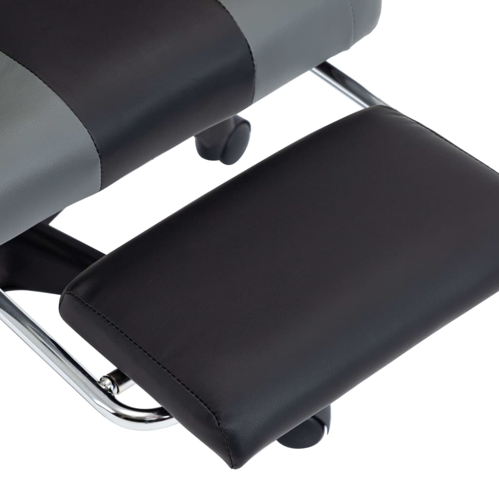 Геймърски стол с подложка за крака сиво/черно изкуствена кожа