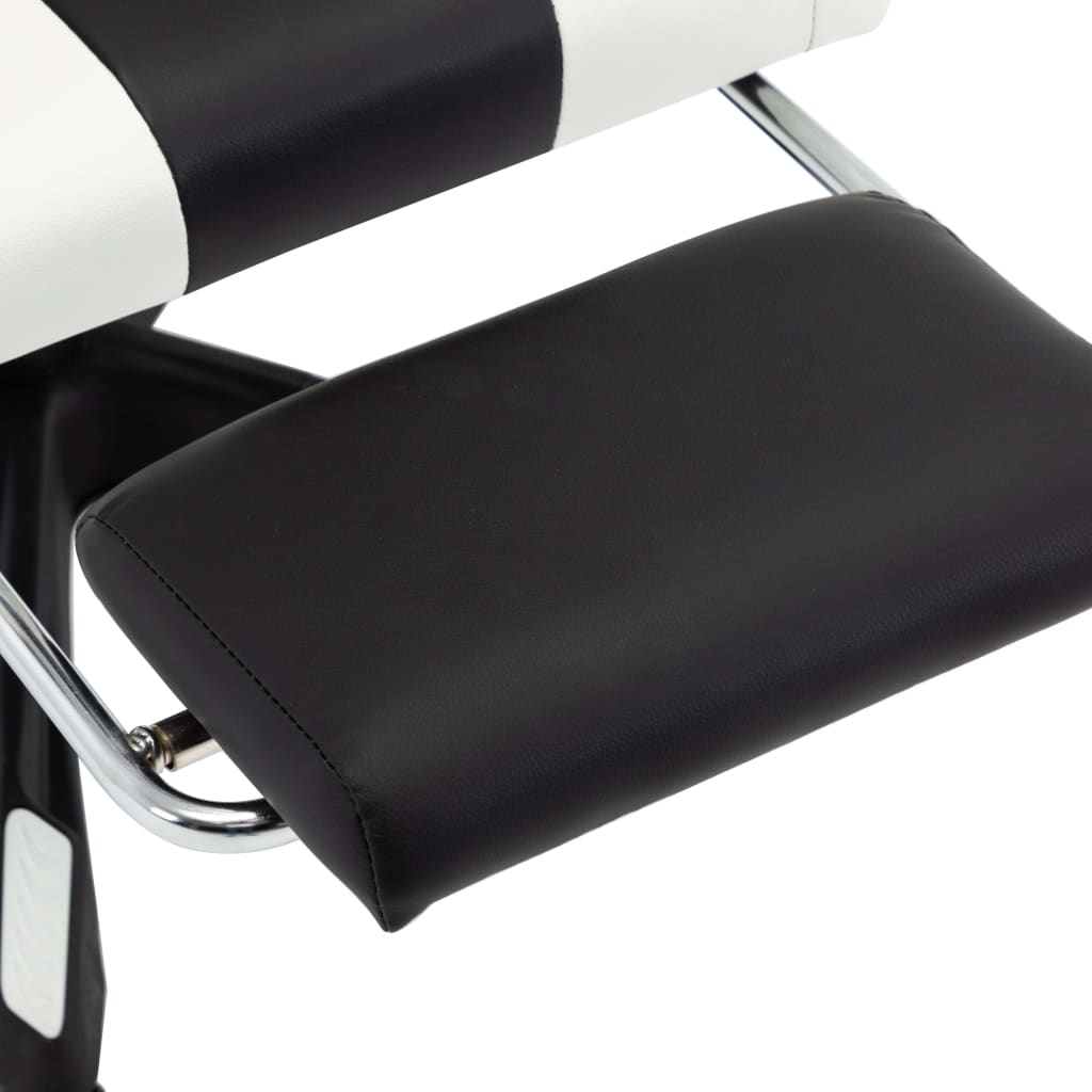 Геймърски стол с подложка за крака бяло/черно изкуствена кожа