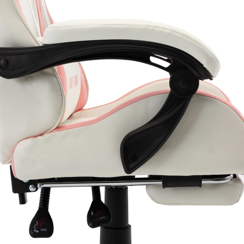 Геймърски стол с подложка за крака розово/бяло изкуствена кожа