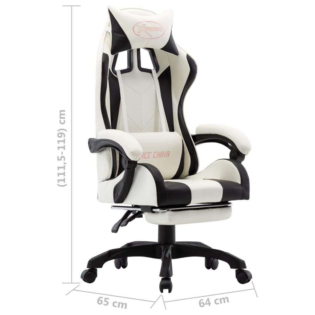 Геймърски стол с подложка за крака черно/бяло изкуствена кожа
