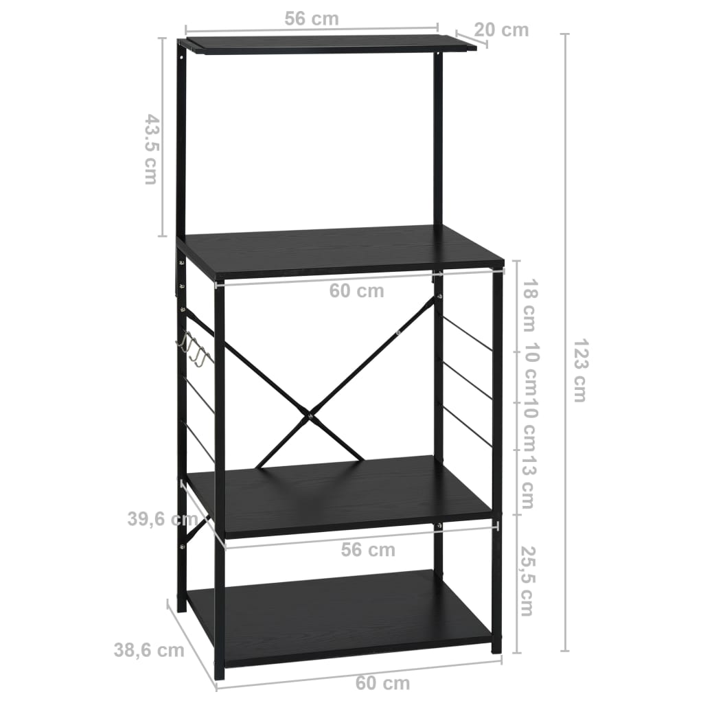 Шкаф за микровълнова, черен, 60x39,6x123 см, ПДЧ
