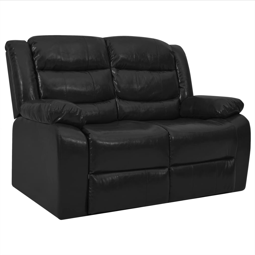 2-местен диван реклайнер, черен, изкуствена кожа