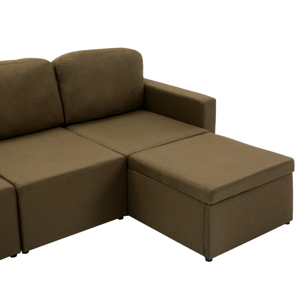 3-местен модулен диван легло, кафяв, текстил