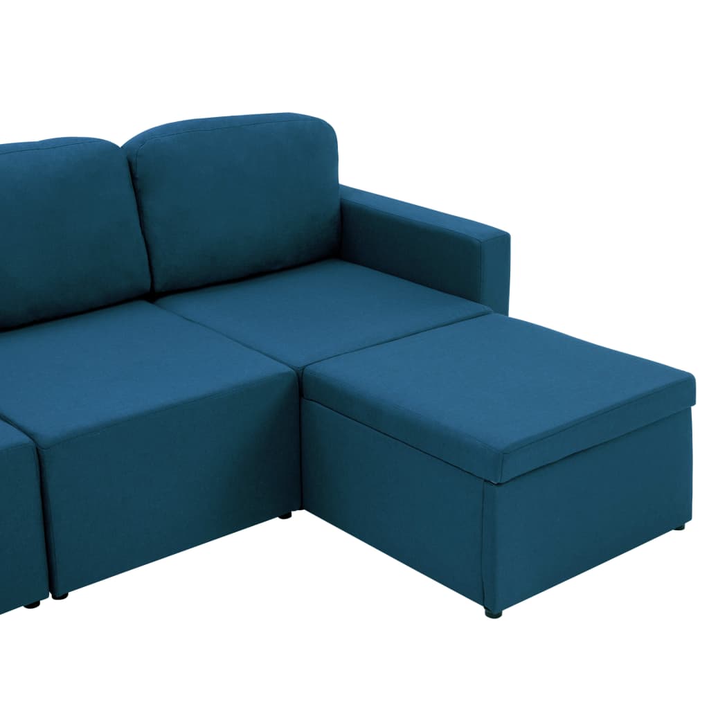 3-местен модулен диван легло, син, текстил