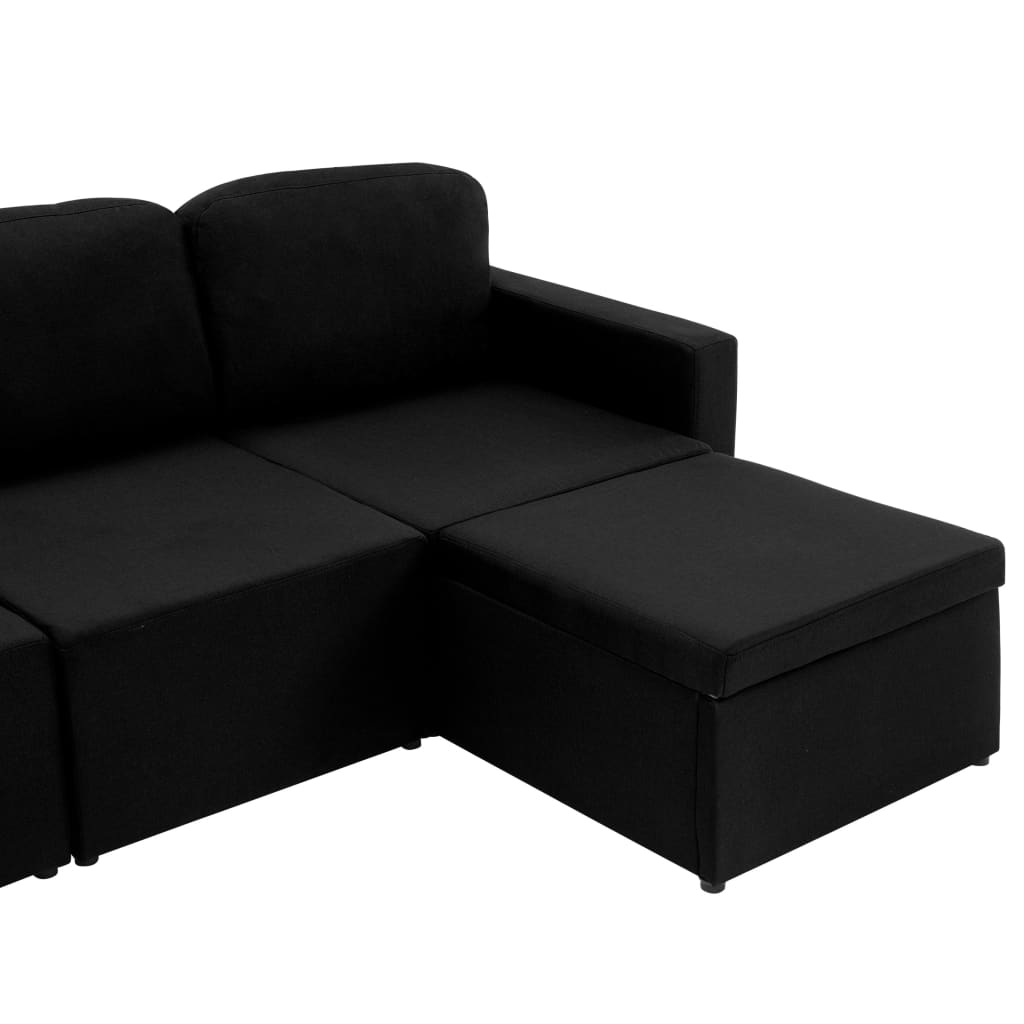3-местен модулен диван легло, черен, текстил