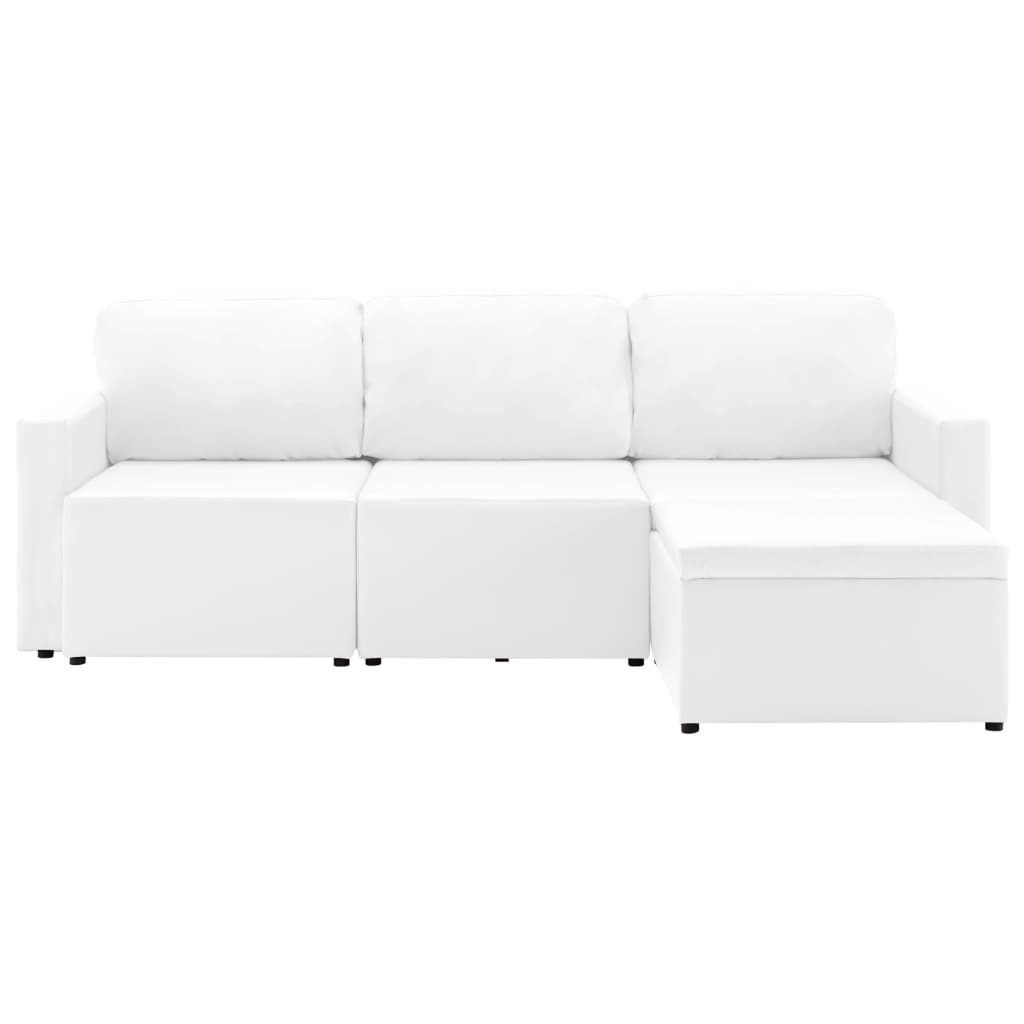 3-местен модулен диван легло, бял, изкуствена кожа