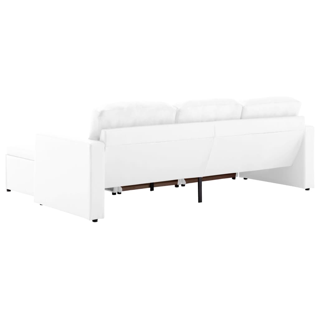 3-местен модулен диван легло, бял, изкуствена кожа