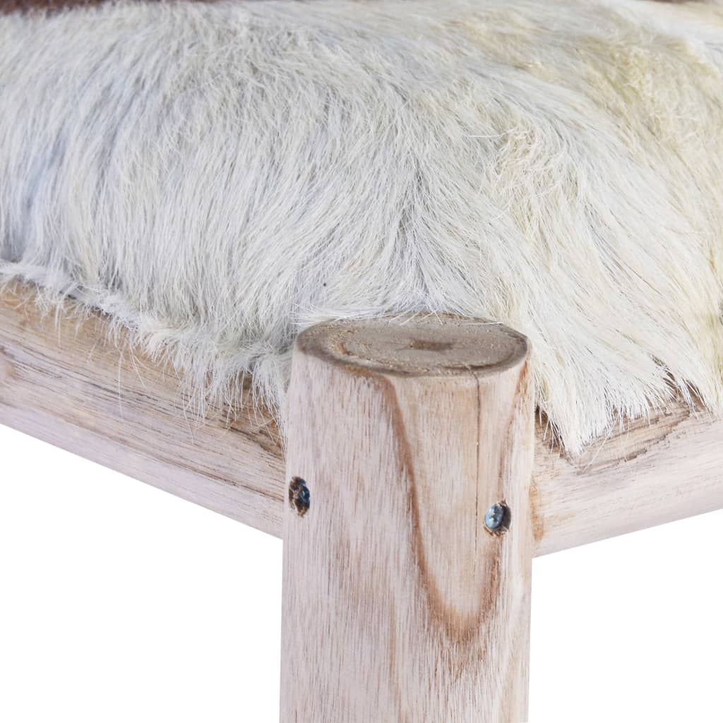 Бар стол, естествена козя кожа и тиково дърво масив 
