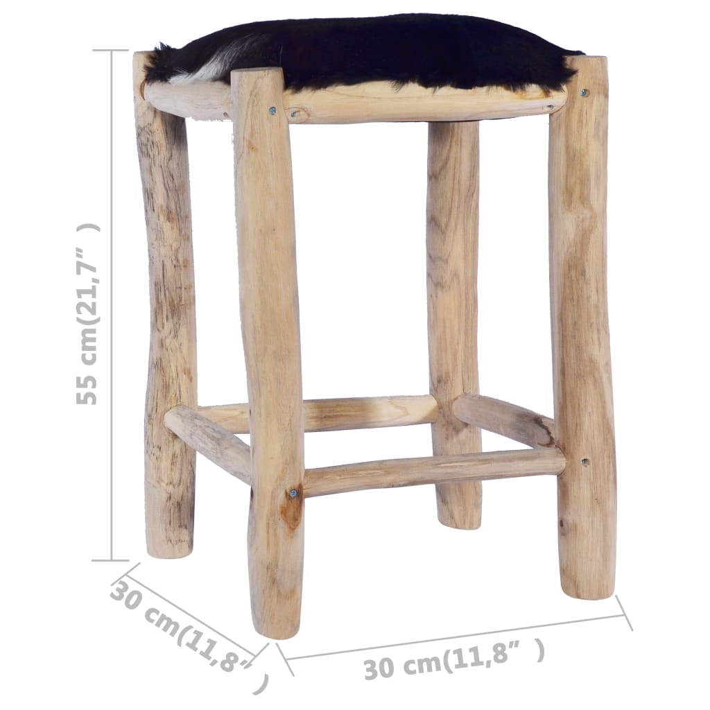 Бар стол, естествена козя кожа и тиково дърво масив 