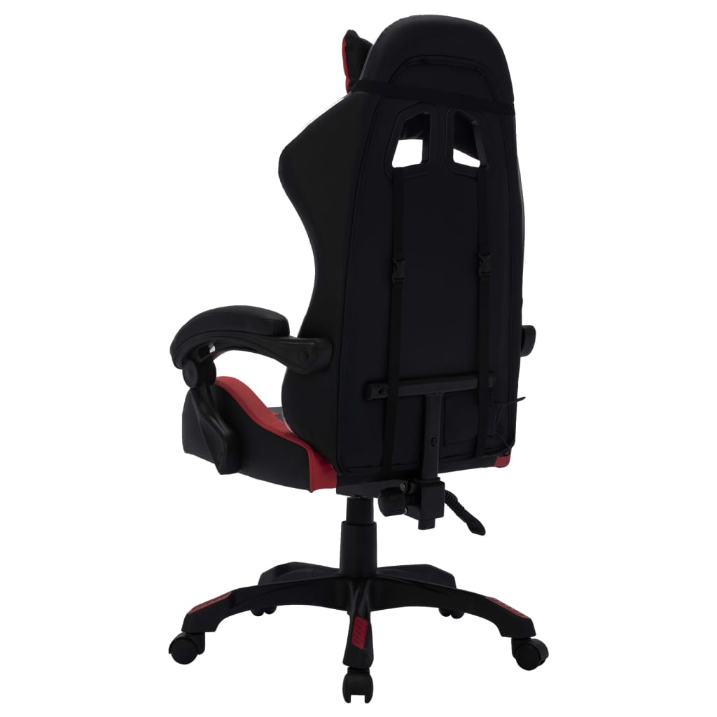 Геймърски стол RGB LED виненочервено/черно изкуствена кожа