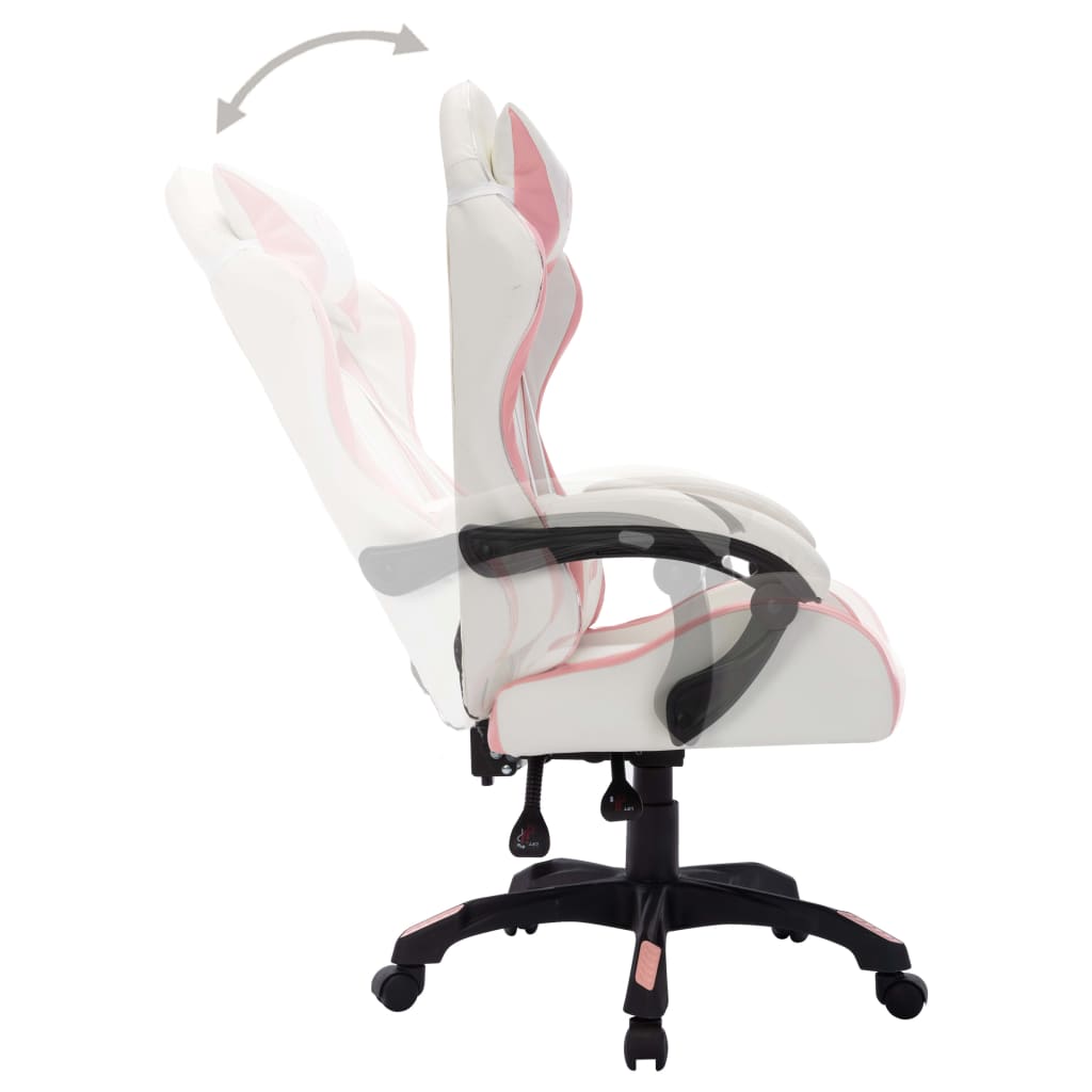 Геймърски стол RGB LED осветление розово/черно изкуствена кожа