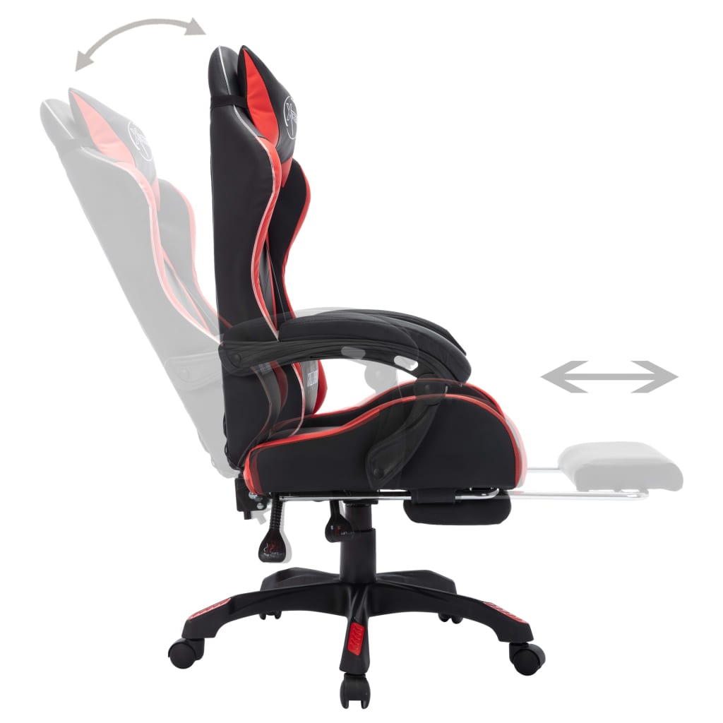 Геймърски стол RGB LED осветление червено/черно изкуствена кожа