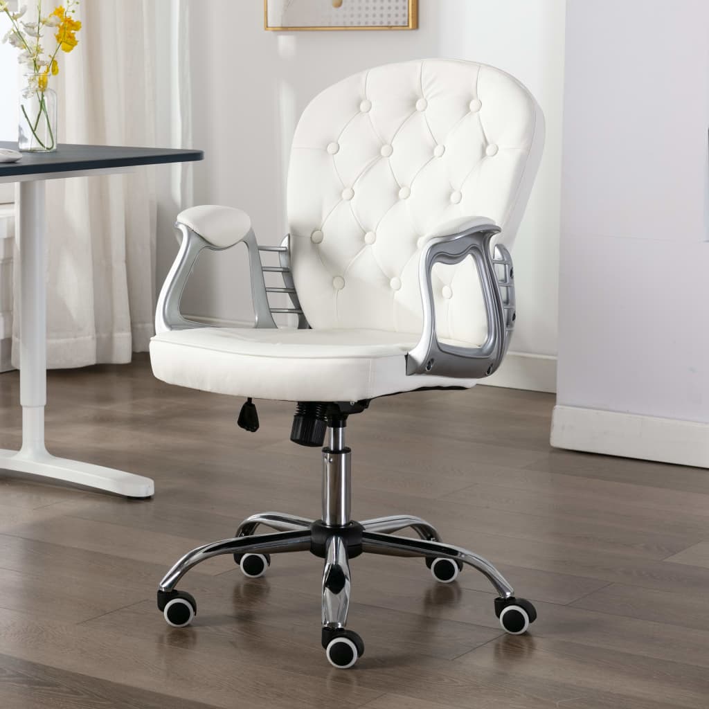 Въртящ офис стол, бял, изкуствена кожа 
