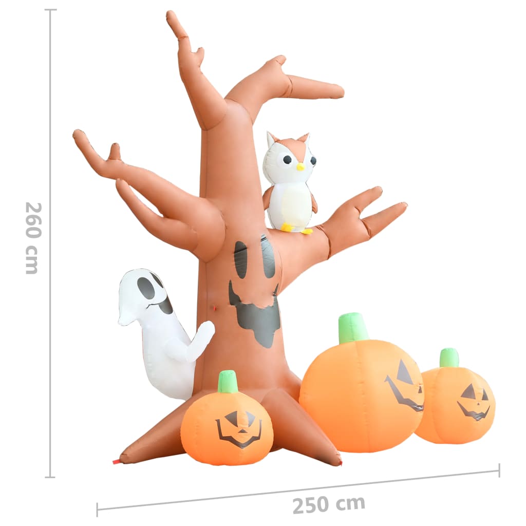 Надуваемо призрачно дърво за Хелоуин с тикви, 6 LED, 2,6 м