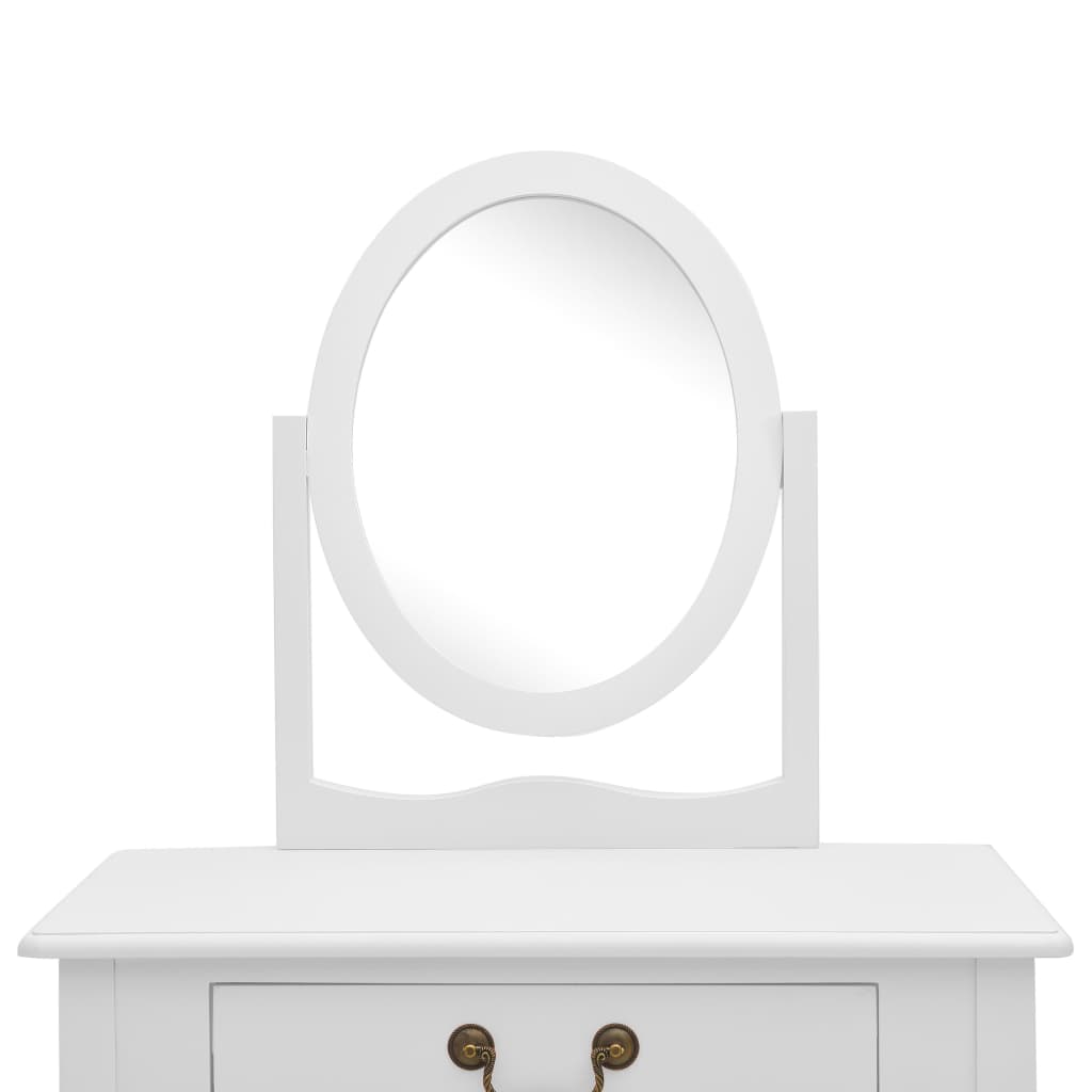 Тоалетка с табуретка, бяла, 65x36x128 см, пауловния, МДФ