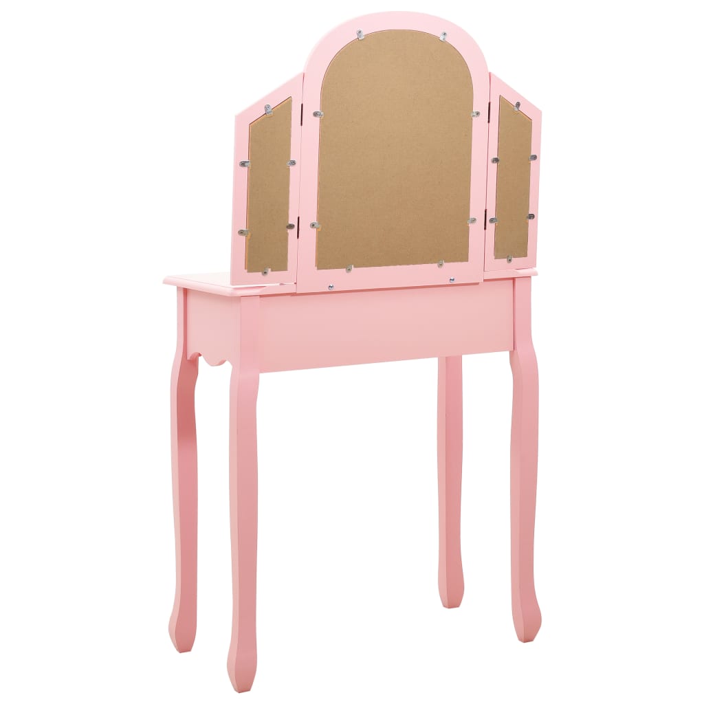 Тоалетка с табуретка, розова, 65x36x128 см, пауловния, МДФ