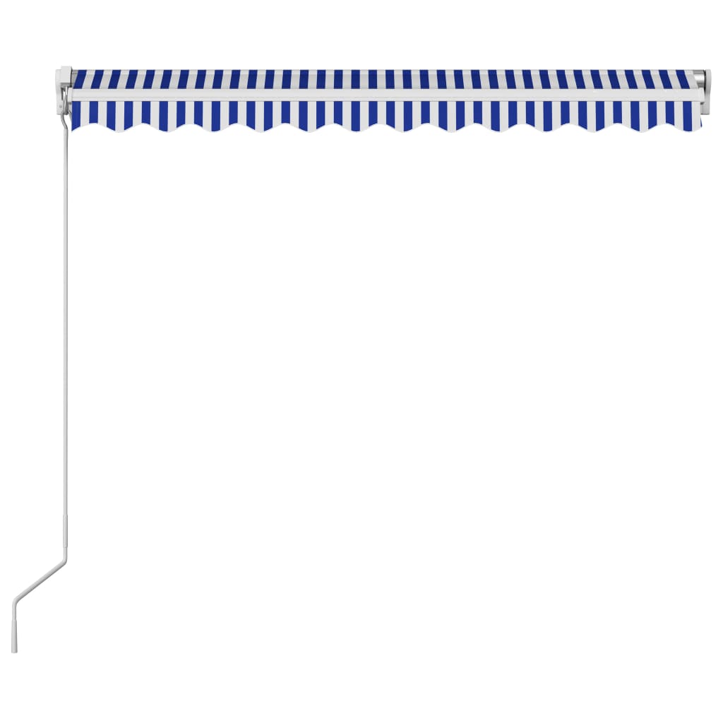 Ръчно прибиращ се сенник, 350x250 см, синьо и бяло