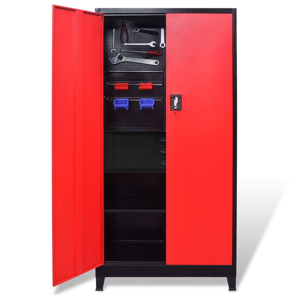 Шкаф за инструменти, стомана, 90x40x180 cм, червено и черно