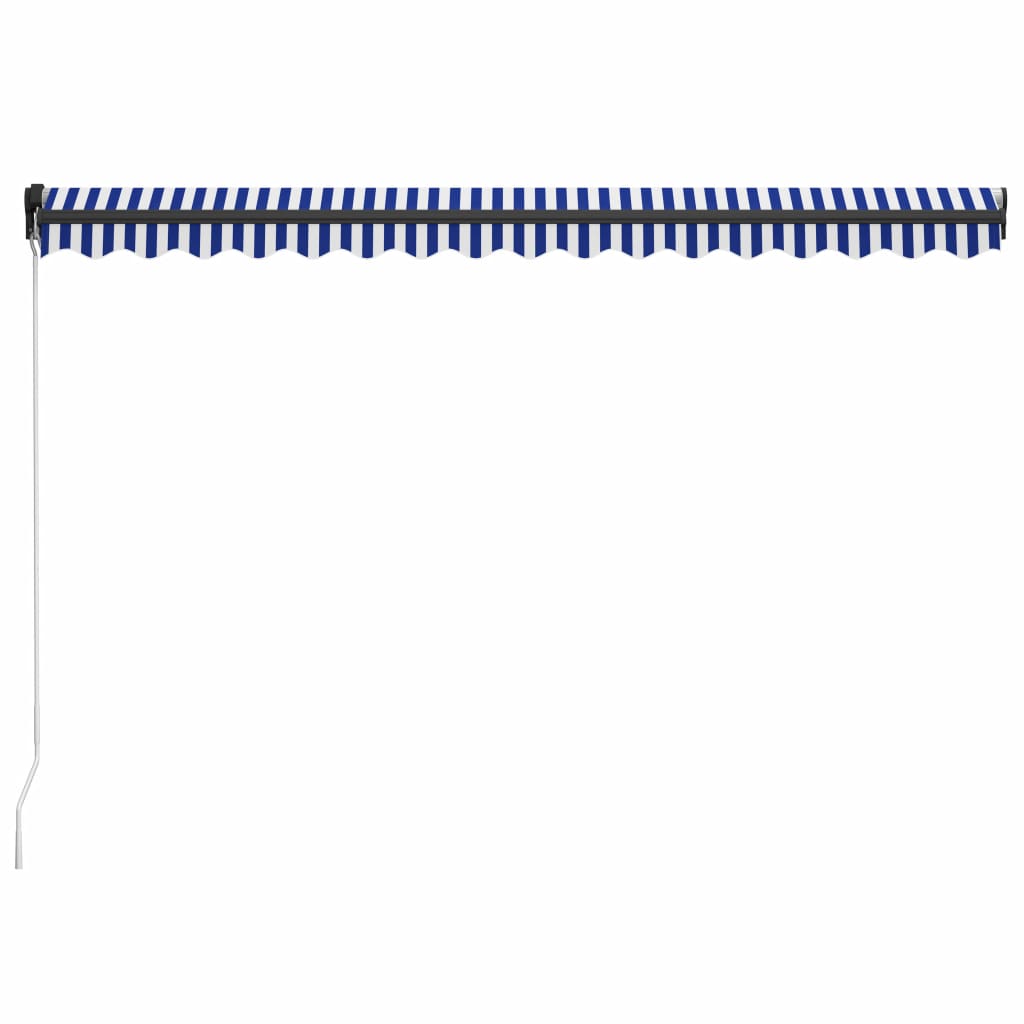 Ръчно прибиращ се сенник, 400x300 см, синьо и бяло