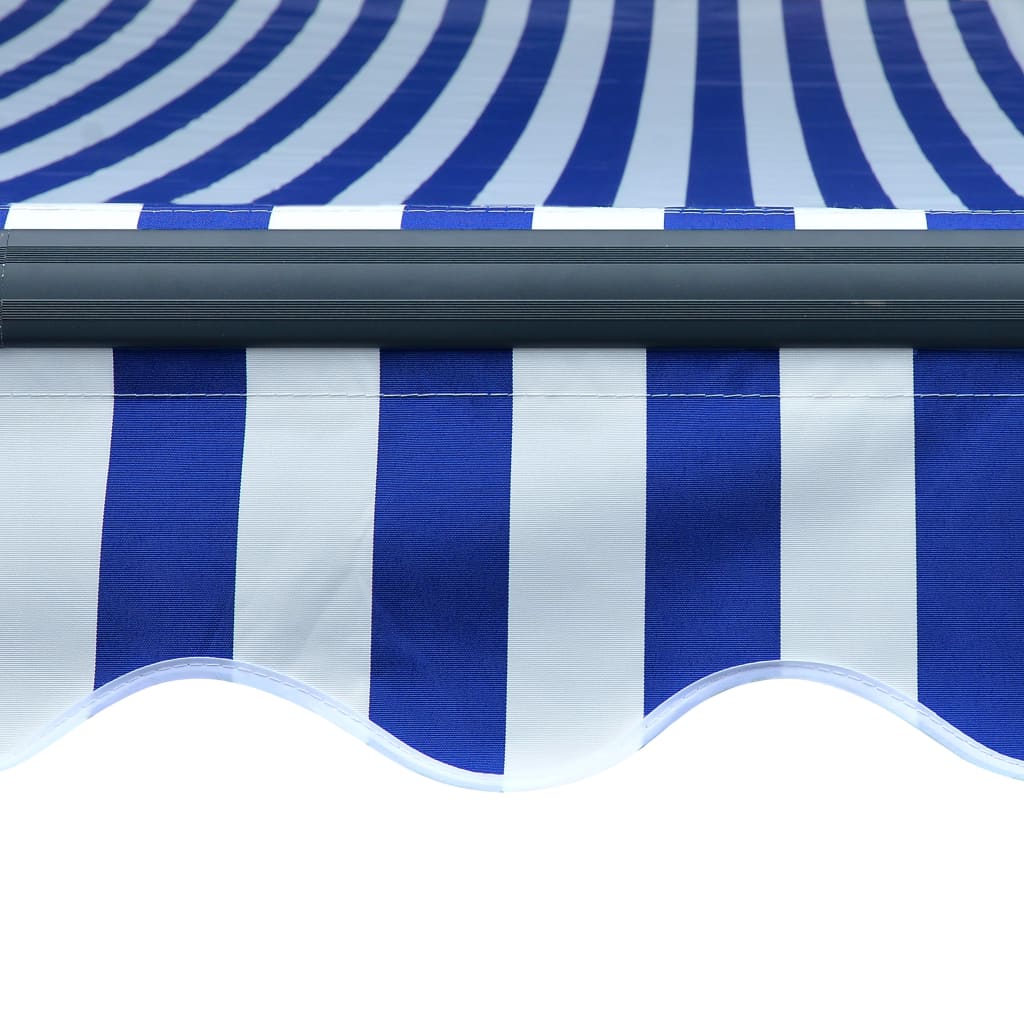 Ръчно прибиращ се сенник с LED, 350x250 см, синьо и бяло