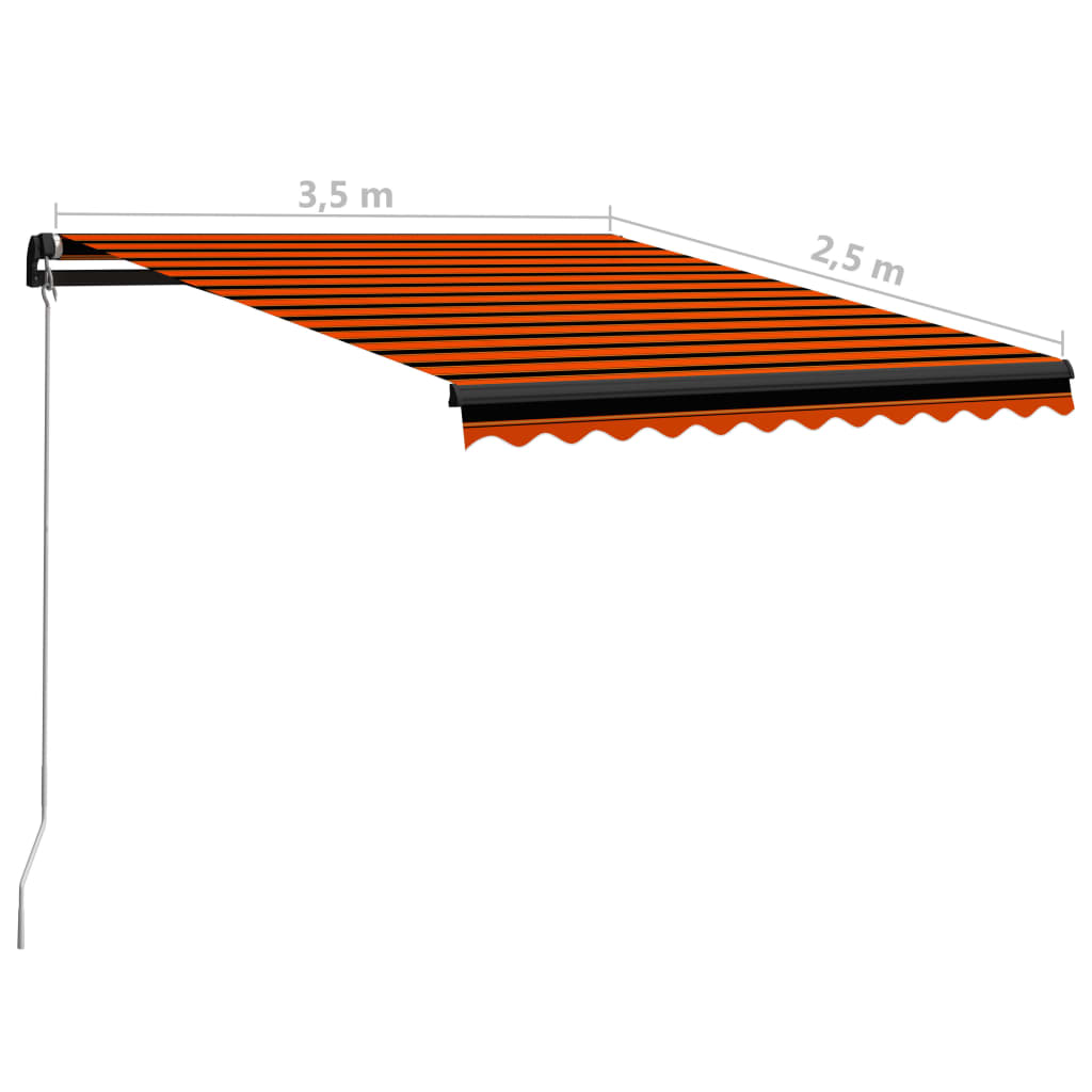 Ръчно прибиращ се сенник с LED, 350x250 см, оранжево и кафяво
