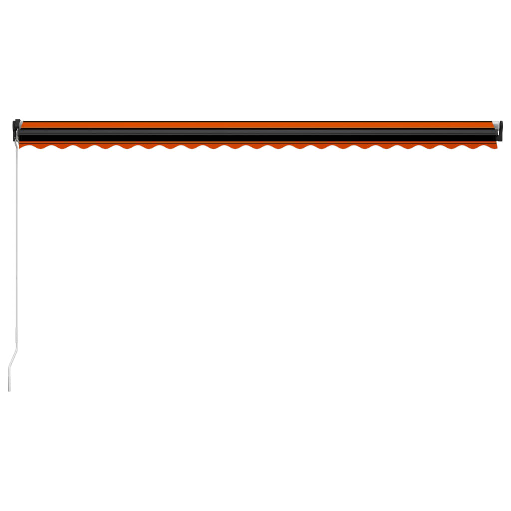 Ръчно прибиращ се сенник с LED, 500x300 см, оранжево и кафяво