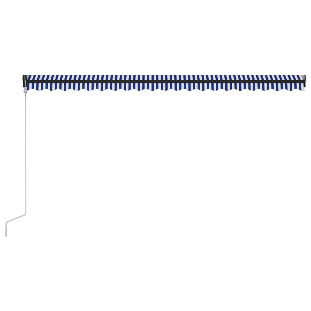 Автоматично прибиращ се сенник, 500x300 см, синьо и бяло