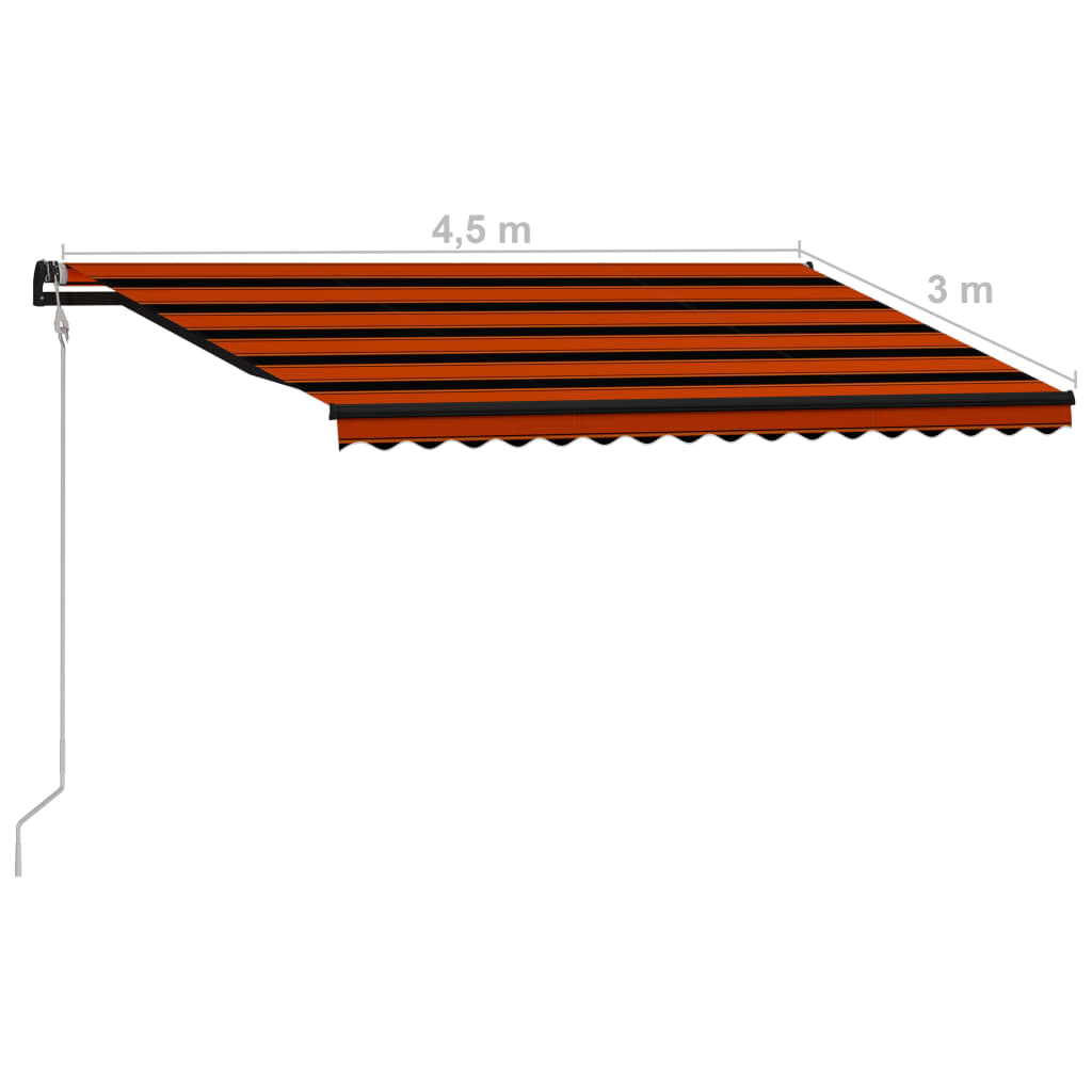 Прибиращ се сенник сензор за вятър LED 450x300 см оранжевокафяв