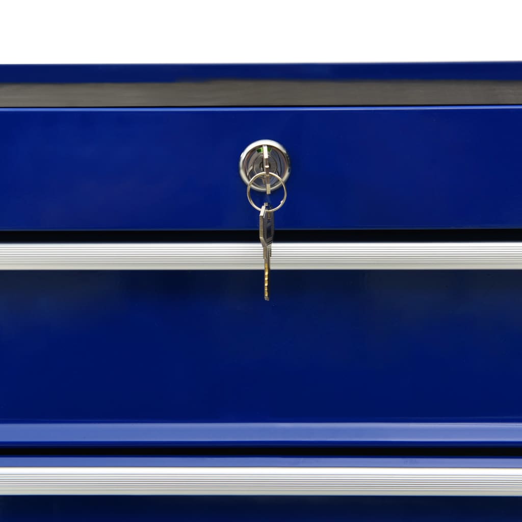 Количка за инструменти с 10 чекмеджета, стомана, синя