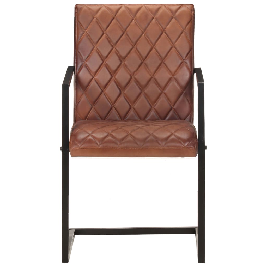 Конзолни трапезни столове, 4 бр, кафяви, естествена кожа