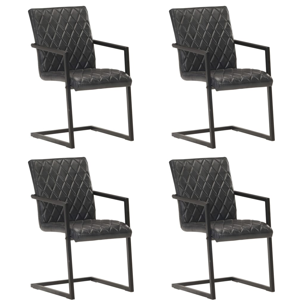 Конзолни трапезни столове, 4 бр, черни, естествена кожа