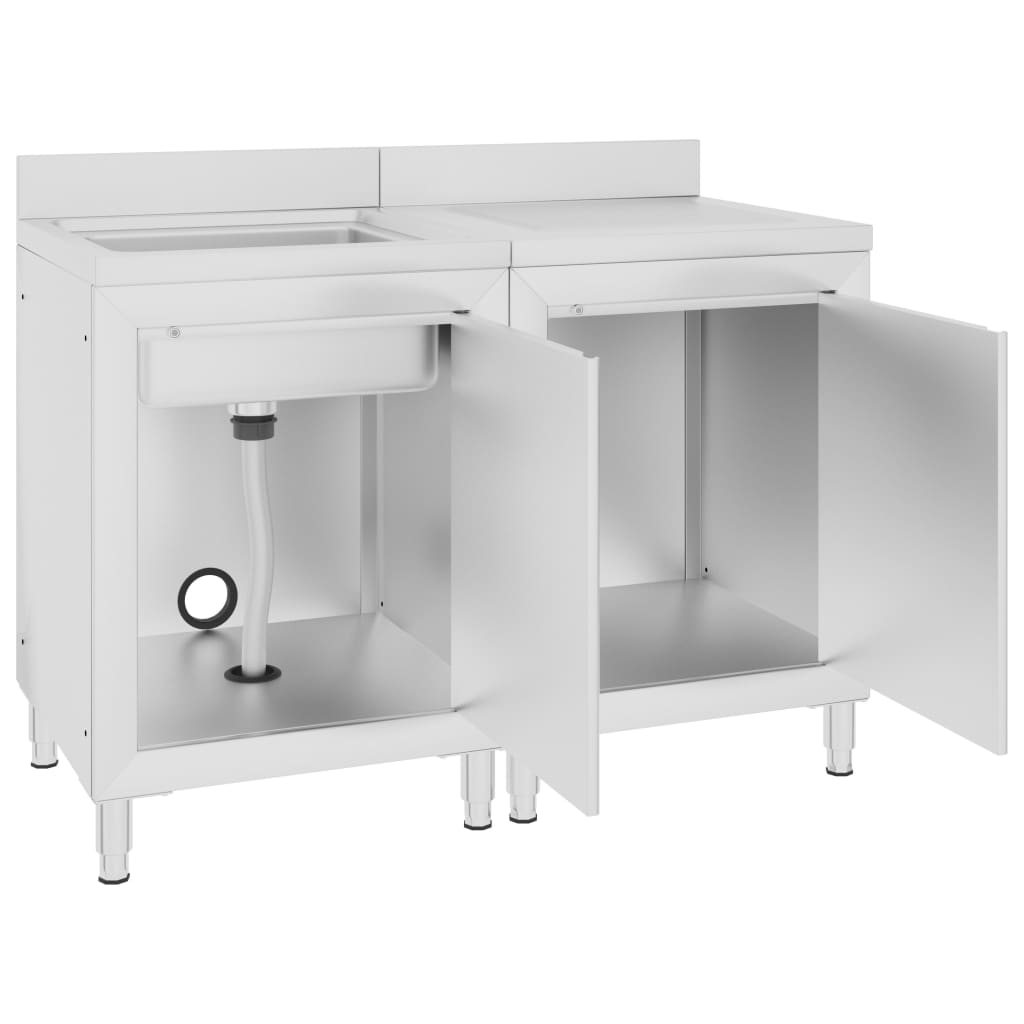 Търговски кухненски шкаф за мивка, инокс, 120x60x96 см