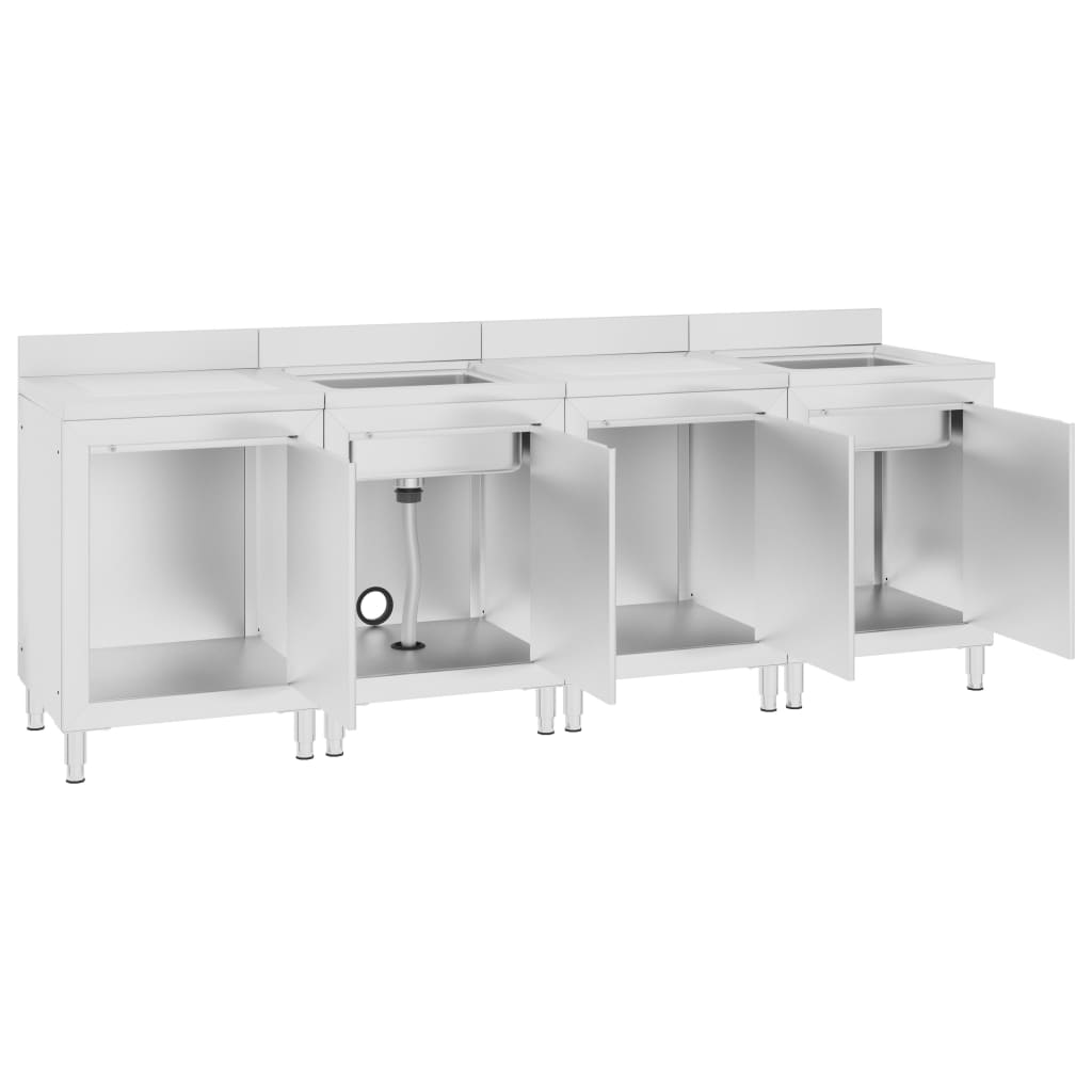 Търговски кухненски шкаф за мивка, 240x60x96 см, инокс