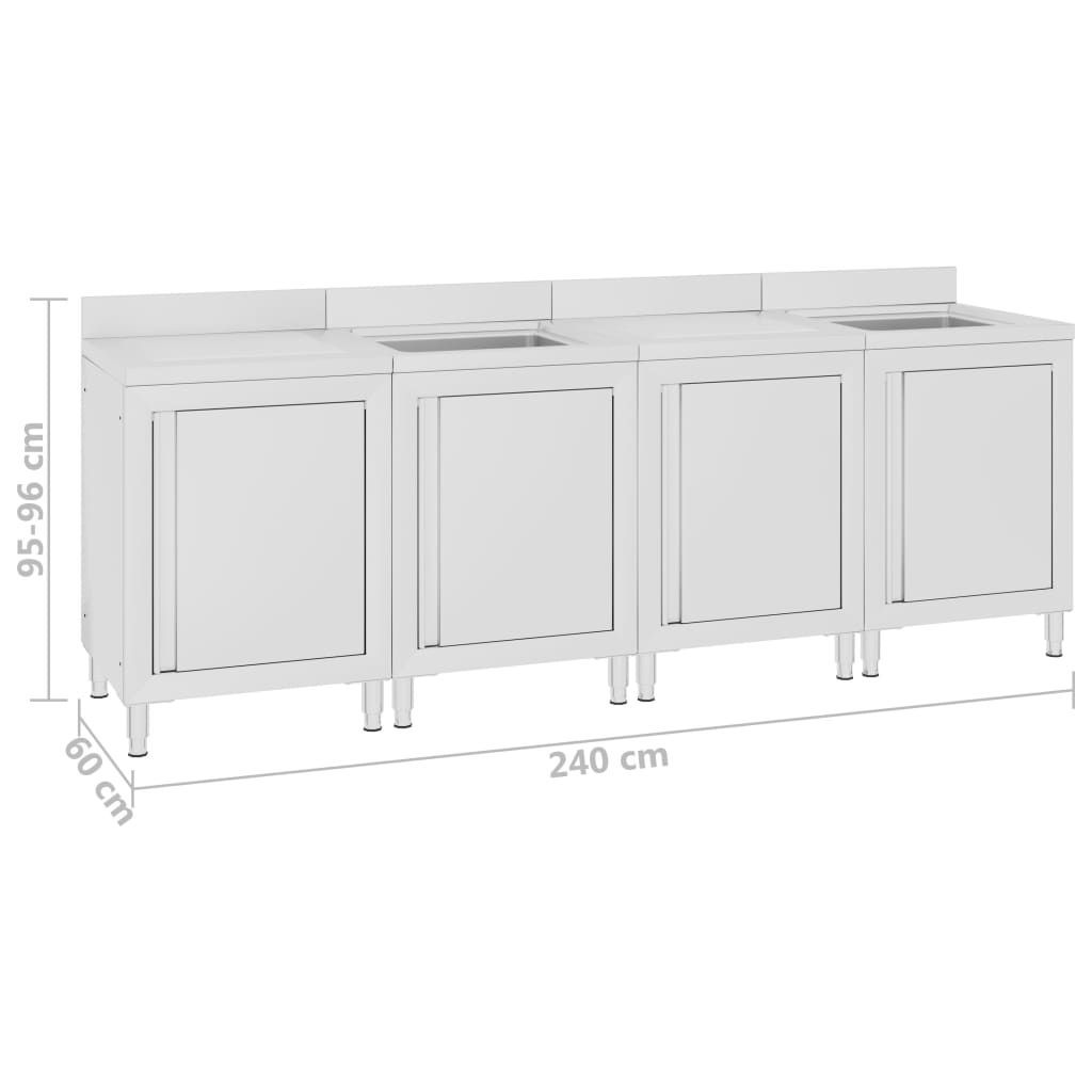 Търговски кухненски шкаф за мивка, 240x60x96 см, инокс