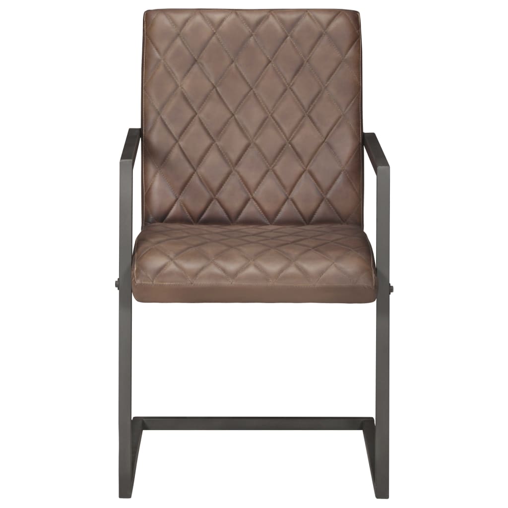 Конзолни трапезни столове, 6 бр, кафяви, естествена кожа