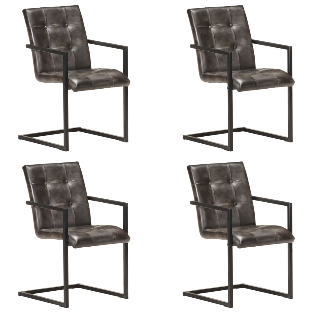 Конзолни трапезни столове 4 бр състарено сиво естествена кожа