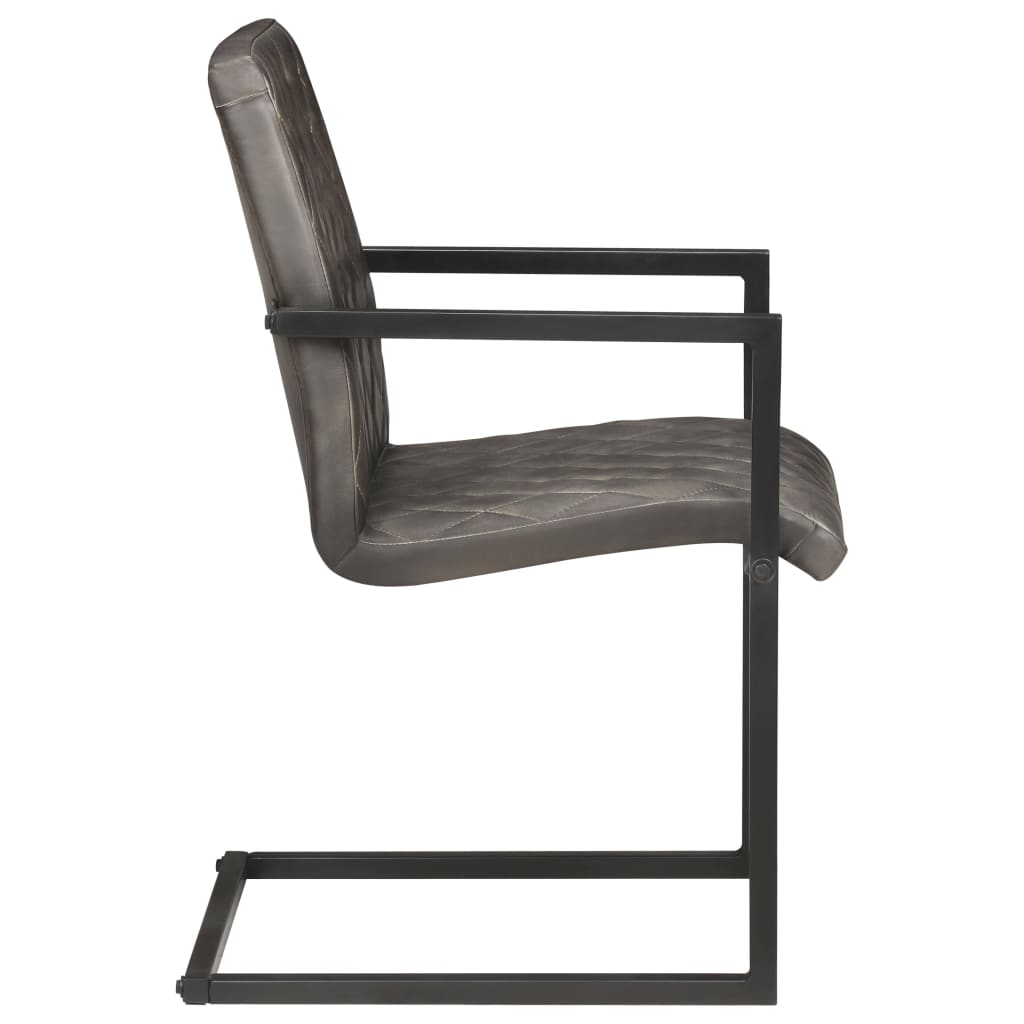 Конзолни трапезни столове, 6 бр, сиви, естествена кожа